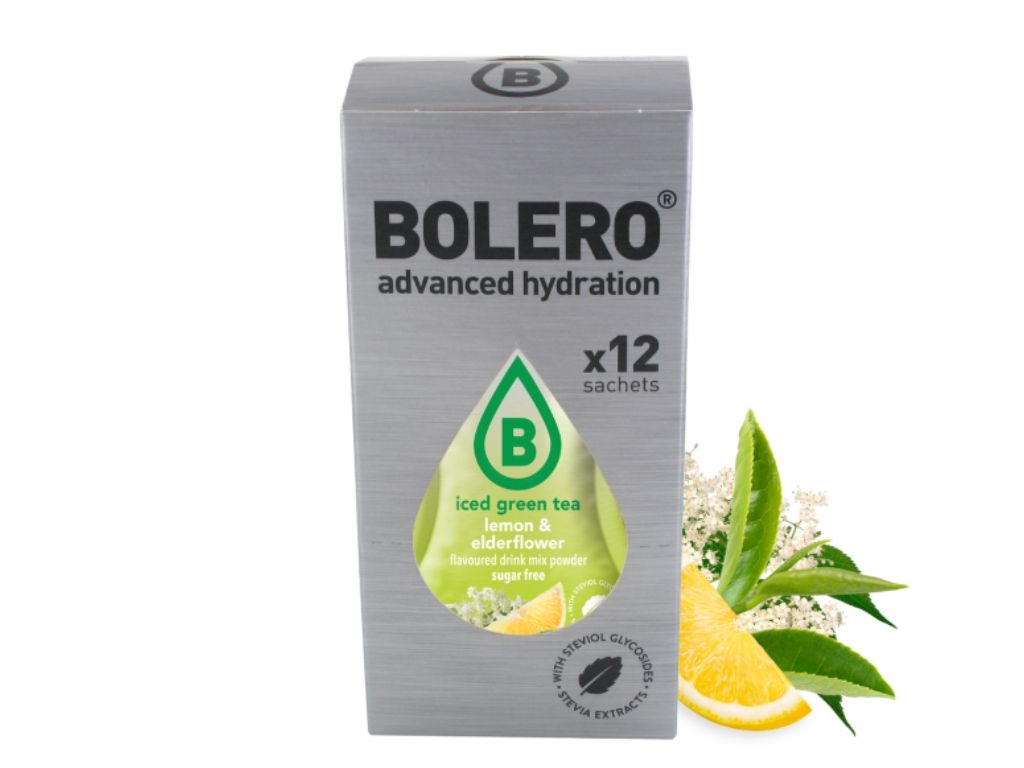 Napój w proszku box Bolero zielona herbata mrożona o smaku cytryny i kwiatu czarnego bzu 3g x 12szt