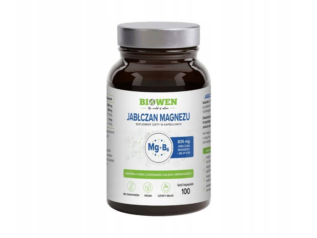 Jabłczan magnezu 835mg z witaminą B6 100 kapsułek
