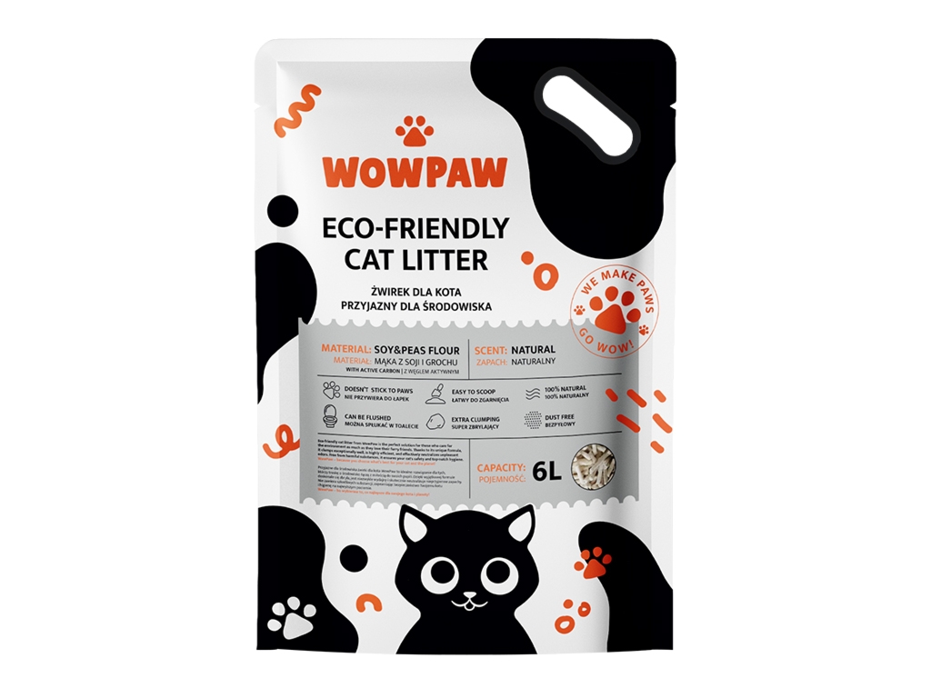 WowPaw Żwirek dla kota tofu z węglem bezzapachowy 6l
