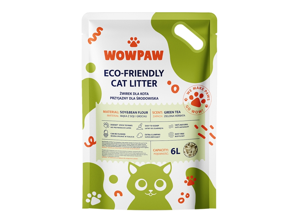 WowPaw Żwirek dla kota tofu o zapachu zielonej herbaty 6l