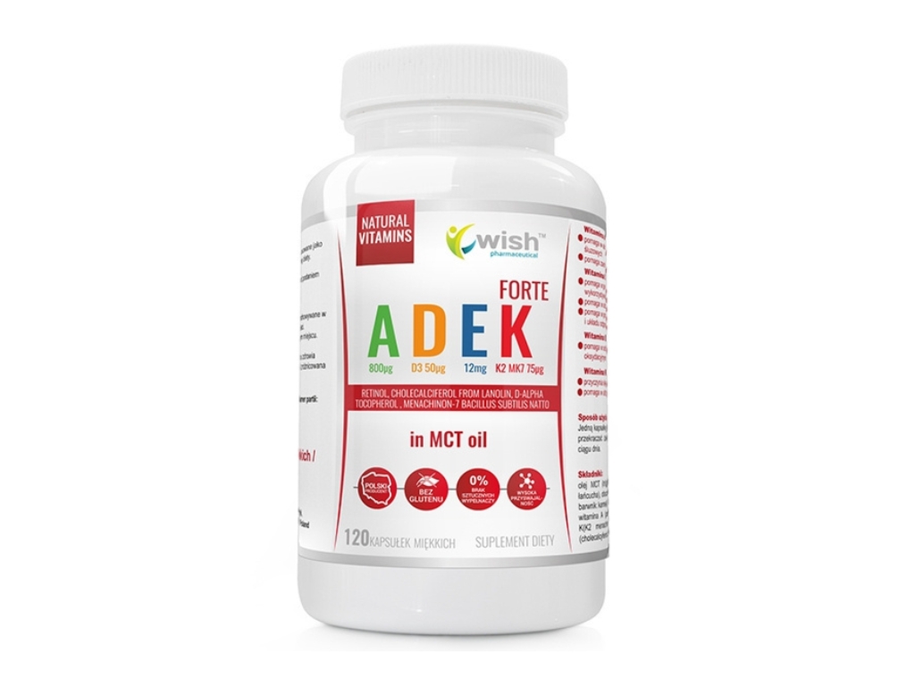 Witamina ADEK FORTE A,D3,E,K2 MK-7 w oleju MCT 120 kapsułek miękkich