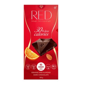 Czekolada z migdałami i skórką z pomarańczy, bez cukru 100g RED