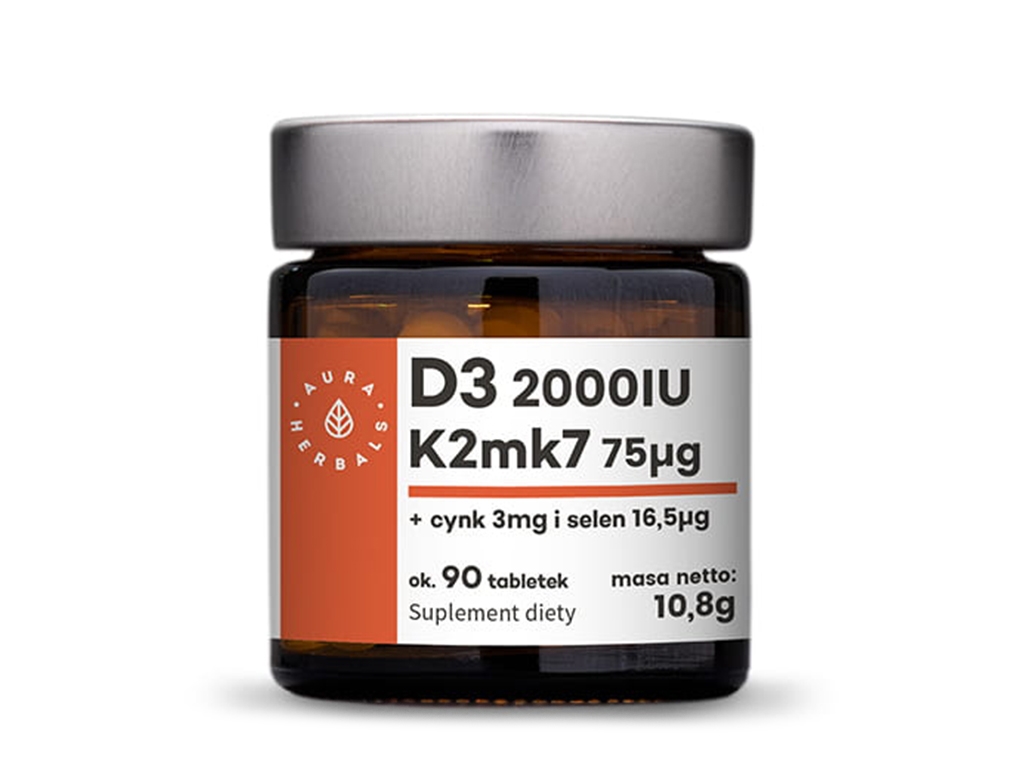 Witamina D3+K2mk7+cynk+selen 90tab. Aura Herbals