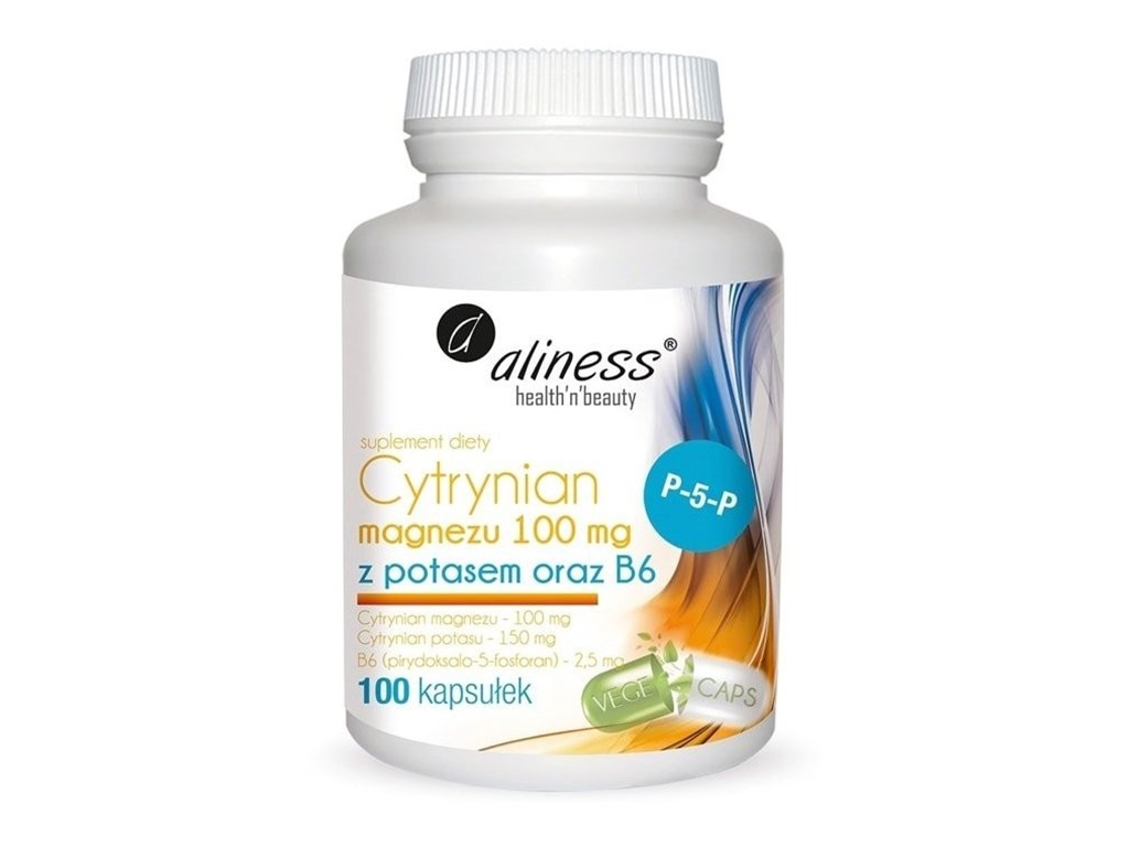 Cytrynian magnezu + potas + B6 100 kapsułek Aliness