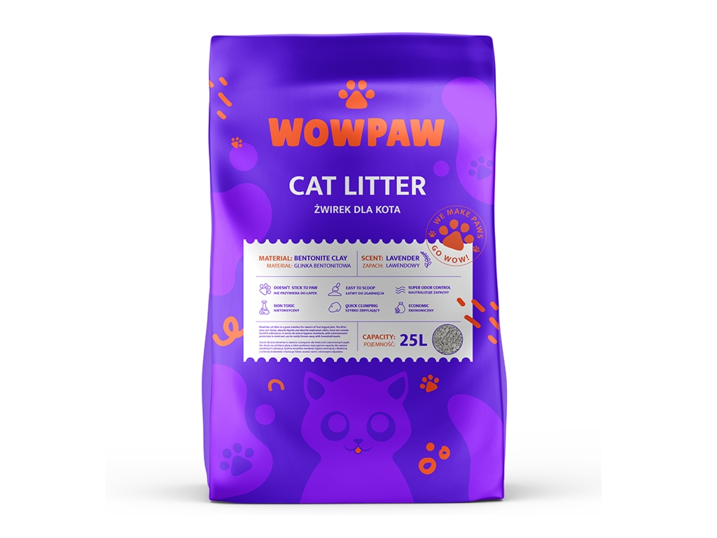 WowPaw Żwirek bentonitowy lawendowy 25l