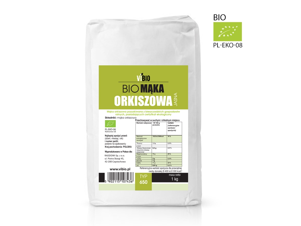 BIO Mąka orkiszowa typ 650 jasna - 1kg